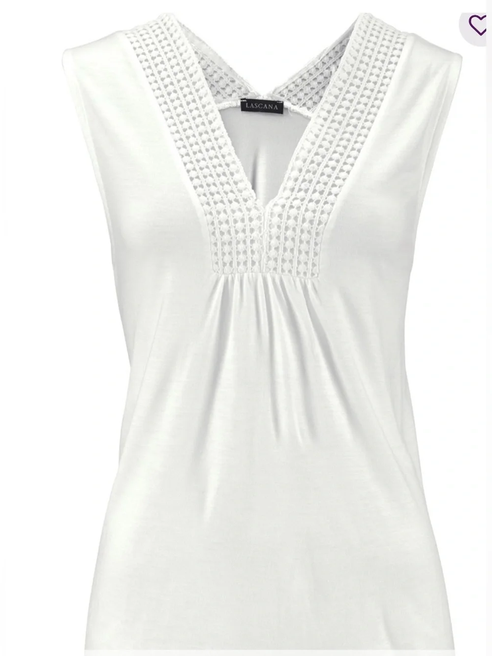 Lascana Crochet Trim Top Sz Small White NWOT